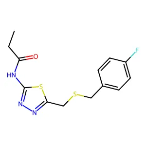 N-[5-[(4-fluorophenyl)methylsulfanylmethyl]-1,3,4-thiadiazol-2-yl]propanamide structure