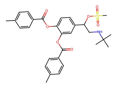 alpha-((tert-Butylamino)methyl)-3,4-dihydroxybenzyl alcohol-3,4-di(4-toluate)methanesulfonate structure