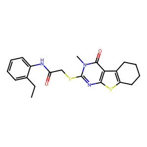 N-(2-ethylphenyl)-2-[(3-methyl-4-oxo-3,4,5,6,7,8-hexahydro[1]benzothieno[2,3-d]pyrimidin-2-yl)sulfanyl]acetamide structure