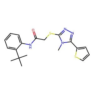 N-(2-tert-butylphenyl)-2-{[4-methyl-5-(thiophen-2-yl)-4H-1,2,4-triazol-3-yl]sulfanyl}acetamide structure