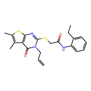 2-(5,6-dimethyl-4-oxo-3-prop-2-enyl(3-hydrothiopheno[2,3-d]pyrimidin-2-ylthio))-N-(2-ethylphenyl)acetamide structure