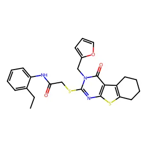 N-(2-ethylphenyl)-2-{[3-(furan-2-ylmethyl)-4-oxo-3,4,5,6,7,8-hexahydro[1]benzothieno[2,3-d]pyrimidin-2-yl]sulfanyl}acetamide structure