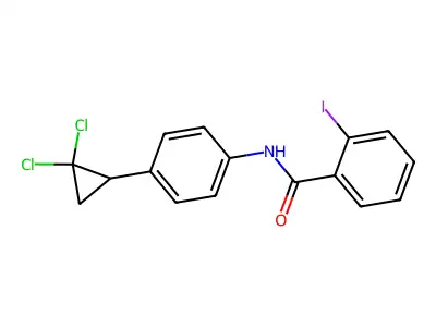 N-[4-(2,2-dichlorocyclopropyl)phenyl]-2-iodobenzamide structure