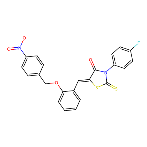 (Z)-3-(4-fluorophenyl)-5-(2-((4-nitrobenzyl)oxy)benzylidene)-2-thioxothiazolidin-4-one structure
