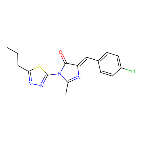 4H-Imidazol-4-one, 5-((4-chlorophenyl)methylene)-3,5-dihydro-2-methyl-3-(5-propyl-1,3,4-thiadiazol-2-yl)- structure