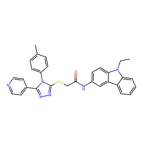 N-(9-ethyl-9H-carbazol-3-yl)-2-((5-(pyridin-4-yl)-4-(p-tolyl)-4H-1,2,4-triazol-3-yl)thio)acetamide structure