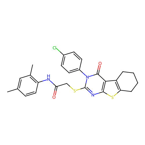 2-((3-(4-chlorophenyl)-4-oxo-3,4,5,6,7,8-hexahydrobenzo[4,5]thieno[2,3-d]pyrimidin-2-yl)thio)-N-(2,4-dimethylphenyl)acetamide structure