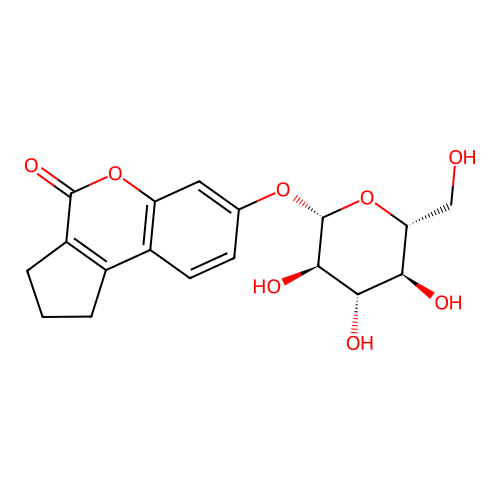 7-(((2S,3R,4S,5S,6R)-3,4,5-trihydroxy-6-(hydroxymethyl)tetrahydro-2H-pyran-2-yl)oxy)-2,3-dihydrocyclopenta[c]chromen-4(1H)-one structure