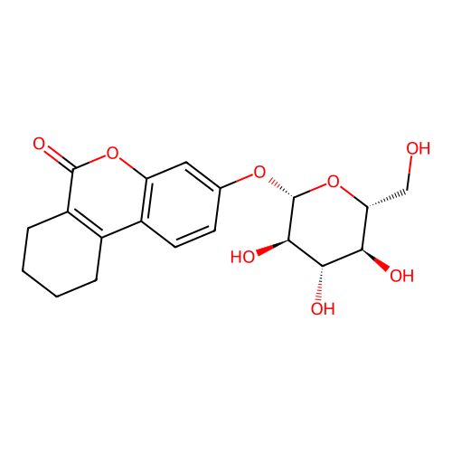 3-(((2S,3R,4S,5S,6R)-3,4,5-trihydroxy-6-(hydroxymethyl)tetrahydro-2H-pyran-2-yl)oxy)-7,8,9,10-tetrahydro-6H-benzo[c]chromen-6-one structure