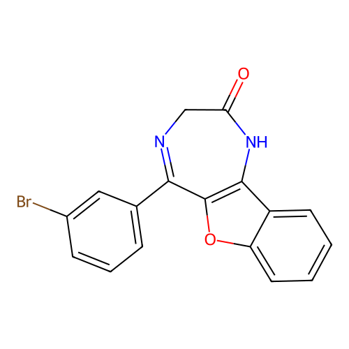 5-(3-bromophenyl)-1,3-dihydro-2H-benzofuro(3,2-e)-1,4-diazepin-2-one structure
