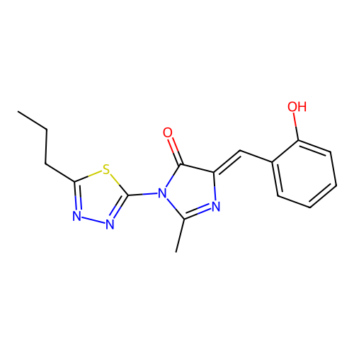 4H-Imidazol-4-one, 3,5-dihydro-5-((2-hydroxyphenyl)methylene)-2-methyl-3-(5-propyl-1,3,4-thiadiazol-2-yl)- structure