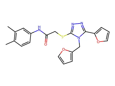 N-(3,4-dimethylphenyl)-2-{[5-(furan-2-yl)-4-(furan-2-ylmethyl)-4H-1,2,4-triazol-3-yl]sulfanyl}acetamide structure
