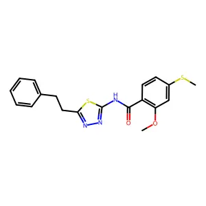 2-methoxy-4-(methylthio)-N-(5-phenethyl-1,3,4-thiadiazol-2-yl)benzamide structure