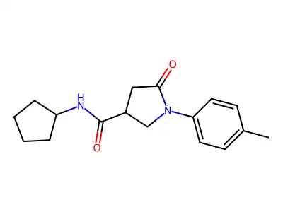 N-cyclopentyl-1-(4-methylphenyl)-5-oxopyrrolidine-3-carboxamide structure