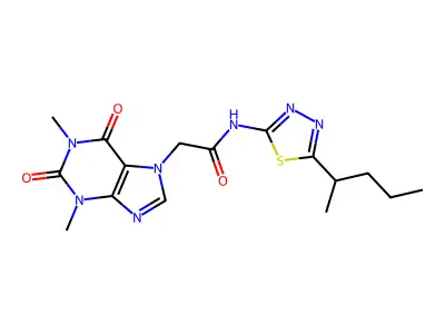2-(1,3-dimethyl-2,6-dioxopurin-7-yl)-N-(5-pentan-2-yl-1,3,4-thiadiazol-2-yl)acetamide structure