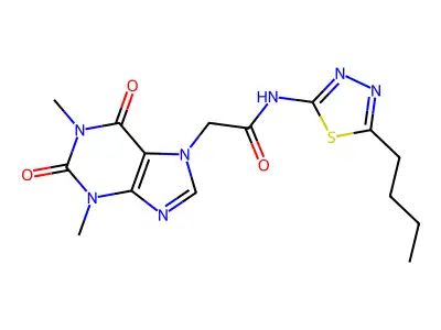 N-(5-butyl-1,3,4-thiadiazol-2-yl)-2-(1,3-dimethyl-2,6-dioxopurin-7-yl)acetamide structure