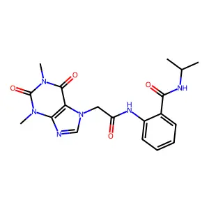 2-[[2-(1,3-dimethyl-2,6-dioxopurin-7-yl)acetyl]amino]-N-propan-2-ylbenzamide structure