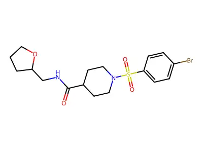 1-(4-bromophenyl)sulfonyl-N-(oxolan-2-ylmethyl)piperidine-4-carboxamide structure
