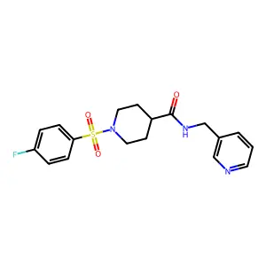 1-(4-fluorophenyl)sulfonyl-N-(pyridin-3-ylmethyl)piperidine-4-carboxamide structure