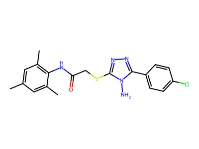 2-((4-amino-5-(4-chlorophenyl)-4H-1,2,4-triazol-3-yl)thio)-N-mesitylacetamide structure