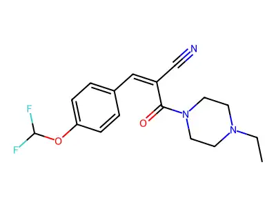3-[4-(Difluoromethoxy)phenyl]-2-(4-ethylpiperazine-1-carbonyl)prop-2-enenitrile structure