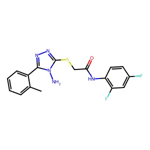 2-[4-amino-5-(2-methylphenyl)(1,2,4-triazol-3-ylthio)]-N-(2,4-difluorophenyl)a cetamide structure