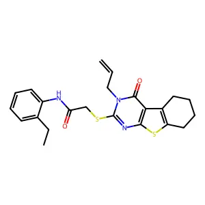 N-(2-ethylphenyl)-2-{[4-oxo-3-(prop-2-en-1-yl)-3,4,5,6,7,8-hexahydro[1]benzothieno[2,3-d]pyrimidin-2-yl]sulfanyl}acetamide structure