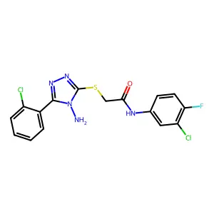 2-((4-amino-5-(2-chlorophenyl)-4H-1,2,4-triazol-3-yl)thio)-N-(3-chloro-4-fluorophenyl)acetamide structure