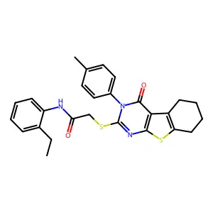 N-(2-ethylphenyl)-2-{[3-(4-methylphenyl)-4-oxo-3,4,5,6,7,8-hexahydro[1]benzothieno[2,3-d]pyrimidin-2-yl]sulfanyl}acetamide structure