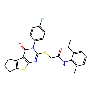 2-{[3-(4-chlorophenyl)-4-oxo-3,5,6,7-tetrahydro-4H-cyclopenta[4,5]thieno[2,3-d]pyrimidin-2-yl]sulfanyl}-N-(2-ethyl-6-methylphenyl)acetamide structure