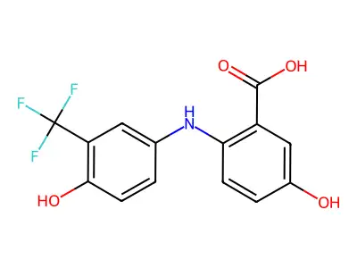 Benzoic acid, 5-hydroxy-2-((4-hydroxy-3-(trifluoromethyl)phenyl)amino)- structure