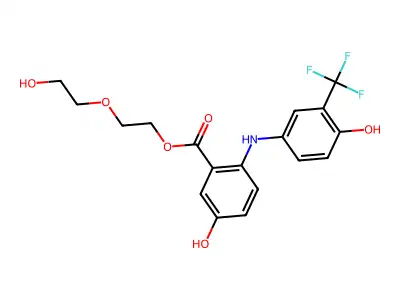 Benzoic acid, 5-hydroxy-2-((4-hydroxy-3-(trifluoromethyl)phenyl)amino)-, 2-(2-hydroxyethoxy)ethyl ester structure