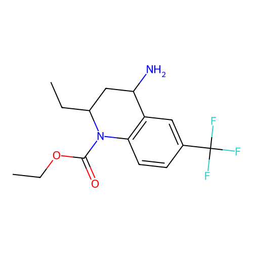 Ethyl 4-amino-2-ethyl-6-(trifluoromethyl)-3,4-dihydroquinoline-1(2H)-carboxylate structure
