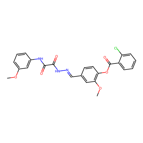 2-Meo-4-(2-((3-methoxyanilino)(oxo)AC)carbohydrazonoyl)phenyl 2-chlorobenzoate structure