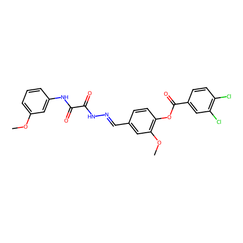 2-Meo-4-(2-((3-methoxyanilino)(oxo)AC)carbohydrazonoyl)PH 3,4-dichlorobenzoate structure