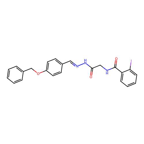 N-(2-{(2E)-2-[4-(benzyloxy)benzylidene]hydrazino}-2-oxoethyl)-2-iodobenzamide structure