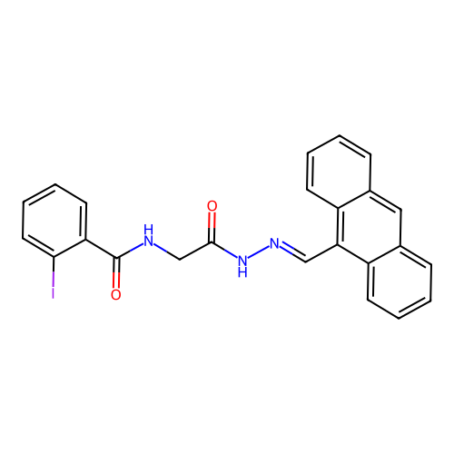 N-[2-[2-(anthracen-9-ylmethylidene)hydrazinyl]-2-oxoethyl]-2-iodobenzamide structure