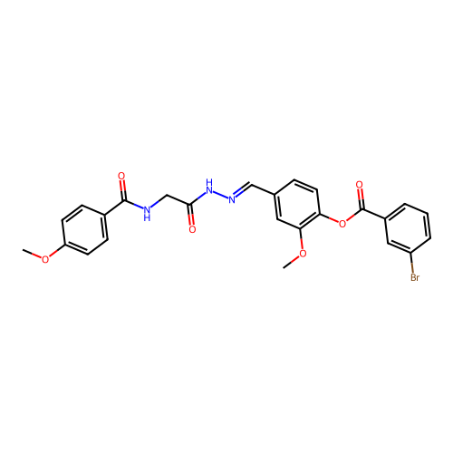 2-Meo-4-(2-(((4-methoxybenzoyl)amino)AC)carbohydrazonoyl)phenyl 3-bromobenzoate structure