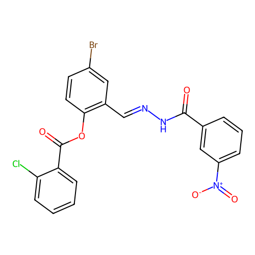 4-Bromo-2-(2-(3-nitrobenzoyl)carbohydrazonoyl)phenyl 2-chlorobenzoate structure
