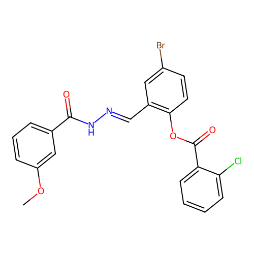 4-Bromo-2-(2-(3-methoxybenzoyl)carbohydrazonoyl)phenyl 2-chlorobenzoate structure