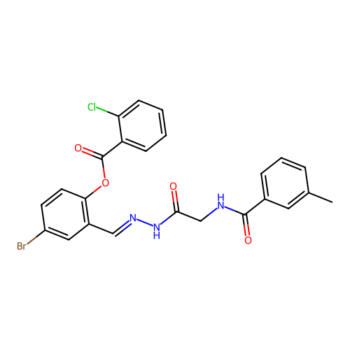 4-BR-2-(2-(((3-Methylbenzoyl)amino)AC)carbohydrazonoyl)phenyl 2-chlorobenzoate structure
