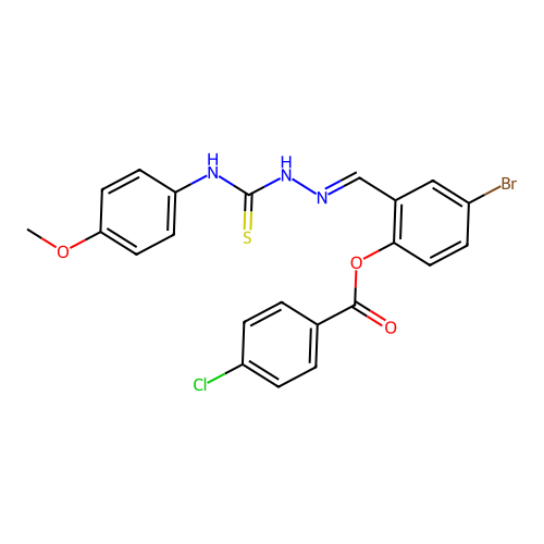 4-BR-2-(2-((4-Methoxyanilino)carbothioyl)carbohydrazonoyl)PH 4-chlorobenzoate structure