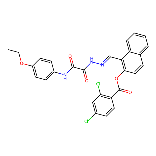 [1-[[[(4-ethoxyphenyl)carbamoylformyl]hydrazinylidene]methyl]naphthalen-2-yl] 2,4-dichlorobenzoate structure