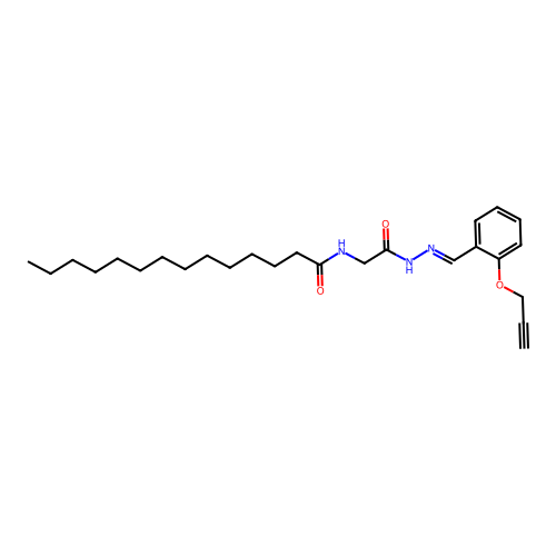 N-(2-oxo-2-{(2E)-2-[2-(2-propynyloxy)benzylidene]hydrazino}ethyl)tetradecanamide structure