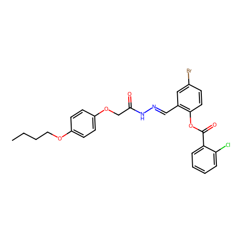 4-Bromo-2-(2-((4-butoxyphenoxy)acetyl)carbohydrazonoyl)phenyl 2-chlorobenzoate structure