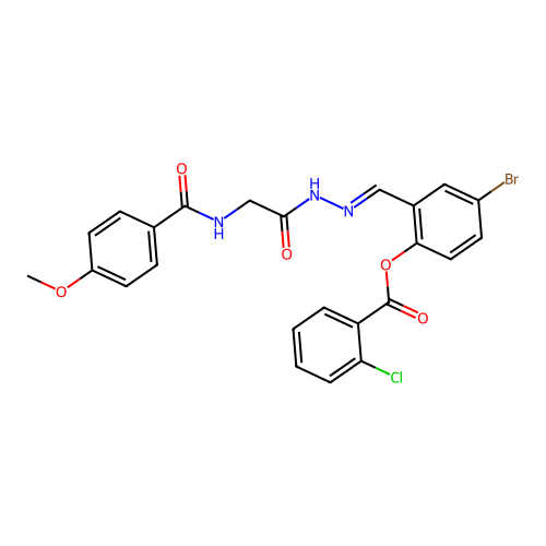 4-BR-2-(2-(((4-Methoxybenzoyl)amino)AC)carbohydrazonoyl)phenyl 2-chlorobenzoate structure