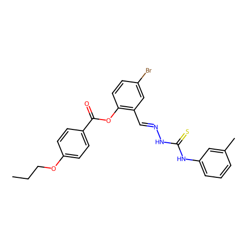 4-Bromo-2-(2-(3-toluidinocarbothioyl)carbohydrazonoyl)phenyl 4-propoxybenzoate structure