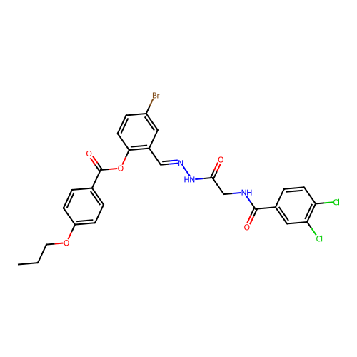 4-BR-2-(2-(((3,4-Dichlorobenzoyl)amino)AC)carbohydrazonoyl)PH 4-propoxybenzoate structure