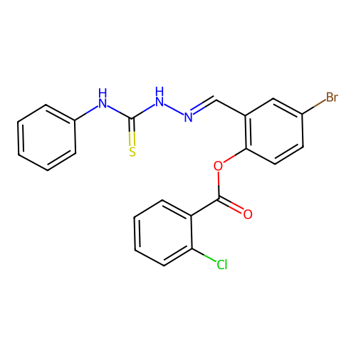 2-(2-(Anilinocarbothioyl)carbohydrazonoyl)-4-bromophenyl 2-chlorobenzoate structure
