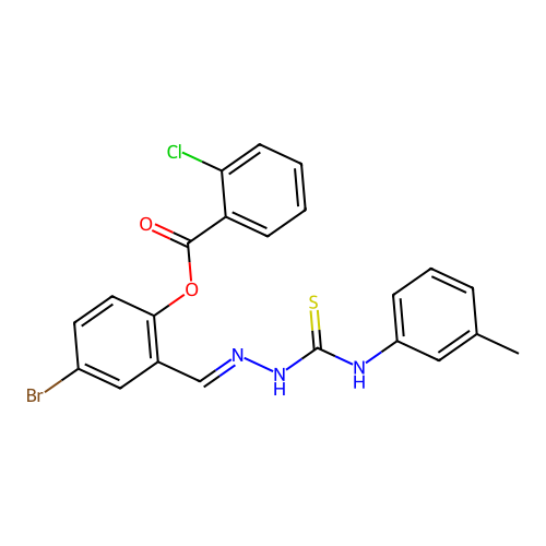 4-bromo-2-{(E)-[(3-toluidinocarbothioyl)hydrazono]methyl}phenyl 2-chlorobenzoate structure